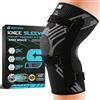 SUSTIVEX Ginocchiera Compressione per Uomo e Donne, Con Stabilizzatori Laterali e Tripla Pressione con Cinghie-Antiscivolo,Upporto del ginocchio e Stabilità,Corsa,Sportiva(Nero L)