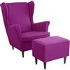 Generico Copripoltrona con Fodera per Poggiapiedi - Copripoltrona 2 Pezzi + Copripouf 1 Pezzo con Fodera Beige/Verde/Rosa/Blu Copripoltrona Elasticizzata con Braccioli,E