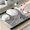 KAWAAN Scolapiatti da Appoggio, Scolapiatti da Lavello Pieghevole, 44 x 31,5 cm | scolapiatti pieghevole per Lavello, Scolapiatti in acciaio inox, per Tazze, Frutta, Verdura-Nera,Acciaio inossidabile + gomma