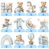 Tazuxetuqe Decorazione per Baby Shower da 12 Pezzi con Motivo Orsetto Blu per maschietti - Tema: Non Vediamo l'ora - Decorazione da Tavolo con Palloncini e Orsetto ad Acquerello - centrotavola a