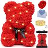 POWZOO Orso Rosa,Orsacchiotto Altezza 25 cm,Orsetto di Rose con Confezione Regalo e luci,Cute Flower Bear-Regali Unici per la Festa della Mamma,Anniversario.(Rosso)