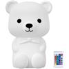 Homirty Lucina Notte Orso Ricaricabile,Lampada Notturna Bambini con Telecomando, 16 Colori & Luce Calda Regolabile,Luci Notturne Neonato con Timer,Morbida Lucina Animali in Silicone per Camera Bimbi