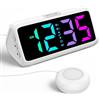 Netzu Sveglia forte per dormiente profondo, vibrazione, doppio allarme, display RGB, 5 livelli luminosità, 4 volumi, snooze, vibrazione per anziani e adolescenti