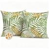 Avalune Federe Cuscini Divano 40x40 Esterno Impermeabili Copricuscini Decorativi Verde e Giallo Foglie Tropical Moderno Fodera per Cuscino per Soggiorno Balcone Giardino Esterno Decorazione Set di 2