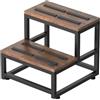 LIANTRAL Scaletta per adulti e bambini, scaletta 2 gradini, in acciaio resistente e robusto legno, supporta fino a 200 kg, sgabello per letto alto, cucina, bagno, retro marrone e nero