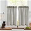 TOPICK Tende a righe in lino con strisce 65 x 90cm nero su beige 2 pezzo | tende da cucina bistrò per interni opache, per cucina, sala da pranzo, bagno, piccola finestra