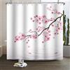 Xiaoterna Tenda da doccia con fiori di ciliegio 3D Sakura giapponese Ramo di ciliegio con fiori in fiore Tenda da bagno Cultura giapponese Increspatura del fiume Tende da doccia bianche 180x200cm