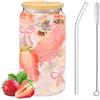 Forbabe 1 bicchiere in vetro Bow da 500 ml, con coperchio e cannuccia, 16 oz, bicchieri da long drink in vetro, per caffè, soda cocktail e molto altro ancora