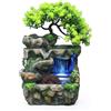 Umllpet Fontana da interni con illuminazione a LED che cambia colore, fontana da tavolo a cascata con ruota Feng Shui e piante, silenziosa, per soggiorno, camera da letto, ufficio, umidificatore decorativo