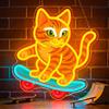 Astuddy Insegna al neon del gatto dello skateboard, gatti arancioni luce al neon a LED per cartoni animati USB, neon animali per camera da letto bambini Bar di casa Sala giochi Negozio di animali