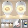 milfra 2 Pezzi Luci da Parete a Batteria, Applique da Parete per Interni con 3 Modalità di Colore, 4 Livelli di Luminosità, Rotazione di 360°, Controllo Tattile, Lampada da Parete per Lettura