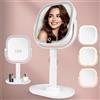 Vankarr Specchio Trucco con Luci 10X/1X Bifacciale, Specchio Ingranditore con luce, S pecchio Cosmetico Ricaricabile, 3 Colori di Luci, Rotazione a 360° Smontabile