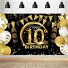 PLATEYTR 10 Striscione di Compleanno 10 Anni Compleanno Festa Decorazioni Oro Nero Fotografia Poster di Compleanno Extra Large Fondale 10 Anni di Buon Compleanno Decorazione di Festa
