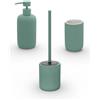 Generico Accessori Bagno in Ceramica Linea Color Verde Soft-Touch - Set Bagno Moderno con Design Cannettato, Varianti Dispenser Sapone, Portaspazzolino e Portascopino WC (set completo)