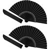 Qufiiry 2 Pezzi Ventagli Pieghevoli Portatili, Nero Mano Pieghevole Ventilatore, Chinease Ventilatore in Stoffa Orientale per Ballo, Festa, Regali di Nozze per Decorazione