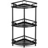 GOOGO Scaffale doccia senza foratura a 3 ripiani, mensola da bagno da terra per doccia e lavabo, organizer angolare freestanding in metallo con design drenante (nero)