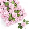 Fairblo 30 Pezzi Rose Finte Rosa Fiori Finti per Decorazioni 7.5 cm Teste di Fiori Artificiali Rose Schiuma con Stelo e Foglie Roses Finta per Decorazioni Floreali Matrimoni Torte Feste Centrotavola