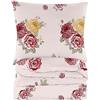 Cotton Market Completo Lenzuola Matrimoniali Cotone - 200x200 cm - Copripiumino Matrimoniale Set con Cuscino 70x80cm - Biancheria da Letto a Fantasi - Rosa, Rose