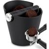 ZOVRIXIA Knock Box Caffè, Battifondi Caffè con Barra per i Colpi Metallica Rimovibile, Base Antiscivolo per Cafeterías, Restaurantes, Hogares, Bares (Nero)