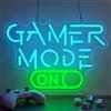 Astuddy Gamer Mode ON Insegna al neon, della parete della sala giochi, lettera al neon blu per videogiochi, insegne LED USB per gamer la camera letto dei ragazzi, zona giochi, regalo per adolescenti