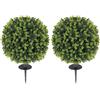 HOMCOM Set di 2 Piante Artificiali Sfera di Bosso da 40 cm con Picchetto, Piante Finti Decorativa da Interni ed Esterni, Resistenti ai Raggi UV, per Giardino e Portico, Verde
