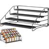 GOEDCH Scaffale portaspezie a 4 ripiani: portaspezie pieghevole nero, senza foratura, impilabile per spezie, scaffale in metallo regolabile, organizer per spezie in metallo per cucina, armadio, bagno