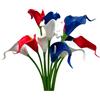 Rikyo 12 fiori artificiali di calle, 33 cm, fiori singoli in poliuretano, accessorio per bouquet da sposa, bouquet da sposa, per piante verdi, decorazione per interni ed esterni (rosso, bianco e blu)