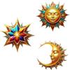 Generic 3 decorazioni da parete con sole, luna e stella, impermeabili, bohémien, sole, luna, stella, in legno, decorazione da appendere per interni ed esterni, stile retrò, per giardino, patio, recinzione