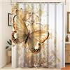Xiaoterna Tenda da doccia oro 3D Dio Farfalla Fiori Tenda da bagno Acquerello Farfalla Oro Fiore in fiore Idrorepellente Tessuto Tenda da doccia Lavabile Stampa Digitale Decorazioni 180x200cm