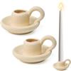 Huucozn UHETLET 2 Pezzi Porta Candele in Ceramica Portacandele da Tavolo Candeliere Beige Candelabri per Candele Portacandele con Manico per Camera da Letto Soggiorno e Decorazione Natalizia