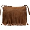 MISAKO Lunai borsa a tracolla piccola effetto camoscio con frange Donna - Lunai Cammello 25x4x30cm