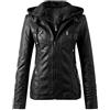 IQYU Giacca in pelle da donna nera in ecopelle - giacca da donna con cappuccio giacca softshell per attività all'aria aperta, calda giacca invernale vintage bomber grandi dimensioni giacca da motociclista