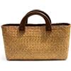 Syglawnd Borsa in paglia, Borsa in paglia di alghe naturali Borse tessuto con manici legno e chiusura a cerniera, Piccole, Borse da spiaggia per donna
