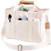 Generic Grande capacità multi-tasca casual borsa di tela versatile spalla Crossbody Tote Bag, bianco
