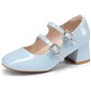 DREAM PAIRS Mary Jane - Scarpe da bambina con tacco alto, con doppio cinturino, per Pasqua, matrimoni, feste, chiesa, principessa, comunione, per bambini piccoli e grandi, Azzurro chiaro, 31 EU