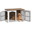 HOOBRO Mobili Gabbia per Cani con 3 Porte, Cuccia Moderna per Cani Interno, Kennel Cane Medio Pesante, Casetta per Animali per Soggiorno Camera Sottoscala, Bianco e Noce EWH66GW03