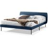 EVERGREENWEB MATERASSI & BEDS EVERGREENWEB - Letto Matrimoniale con Materasso 160x200 alto 20 cm in Memory Foam, Base Letto 12 Doghe in Legno + 2 Cuscini in Fiocco Memory GRATIS, Testata Quadrata Stondata, Rivestimento Tessuto Blu