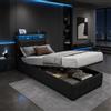 Poeahu Letto Singolo con Contenitore 90x200 cm, Letto Contenitore Singolo con Sommier LED e USB, Letti Singoli Imbottiti con Spazio di Archiviazione Idraulico e Testiera con Spazio di Archiviazione
