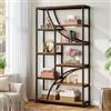 Tribesigns Libreria, Scaffale a 9 Ripiani in Legno e Metallo, Libreria Verticale Geometrica con Scaffale Aperto, 180 cm Industriale Mensola Espositiva per Soggiorno, Marrone e Nero