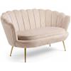INTRECCI Divanetto a Conchiglia in Velluto con Gambe Oro | Design Moderno ed Elegante | Colore: Beige
