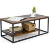 LIFEZEAL Tavolino da Salotto, Tavolino da Caffè a 2 Ripiani, Tavolino Basso, in Metallo e Legno, Stile Industriale, per Soggiorno, Peso Max 110 kg, 105x50x42,5 cm, Montaggio Semplice, Marrone