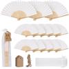 UUGRO 60 ventagli pieghevoli bianchi, con etichette regalo in carta kraft e sacchetti in organza, fai da te da dipingere e scrivere, per matrimoni e feste, forniture artigianali per bambini