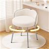 Hellove Sedia Trucco Girevole 360° in Velluto con Piedini Argento, Sgabello per Toeletta Trucco Rotondo, Pouf Poggiapiedi Pivotante con Schienale Curvo e Seduta Imbottita, Sgabelli per Camera, Beige