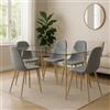 Meyvaser.com Ecommerce Company Tavolo da pranzo fisso con piano in vetro e gambe metalliche, effetto legno segato, 120 x 70 x 75 cm, design moderno e industriale con struttura in acciaio