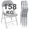 BULAGE Set da 4 sedie pieghevoli da giardino, sedie da esterno interno, fino a 150 kg, impilabili, sedia pieghevole per ospiti, cucina, yoga, sala da pranzo, grigio