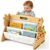 Rehomy Libreria e libreria per bambini, in legno, a doppia faccia, Montessori, scaffale per libri per bambini con contenitore in tela, organizer portatile per bambini, per asilo, camera da letto, sala