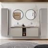 Lomadox Set di mobili da bagno in aupe con rovere vintage, 140 cm, doppio lavabo con mobiletto, 2 lavandini in ceramica, 2 specchi LED, 2 armadi alti
