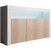 MB Muebles Bonitos, Credenza Stile Moderno Aker, Melamina Opaca, Bianco e Sonoma, 155x91.5x37cm