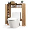 GYMAX Mobile Sopra il WC, Armadietto da Bagno Autoportante con Ante, 2 Scomparti Aperti e 4 Ripiani Regolabili, Scaffale Toilette Salvaspazio, Mobiletto da Terra, 87,5 x 18 x 98 cm (Naturale)