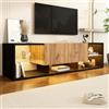 NADEUSAK Consolle TV moderne, nero+colore originale legno 40 x 160 cm, con piattaforma di stoccaggio in vetro e 2 cassetti, supporto TV, 3 animali TV Console Cabinet for TVs Up to 70